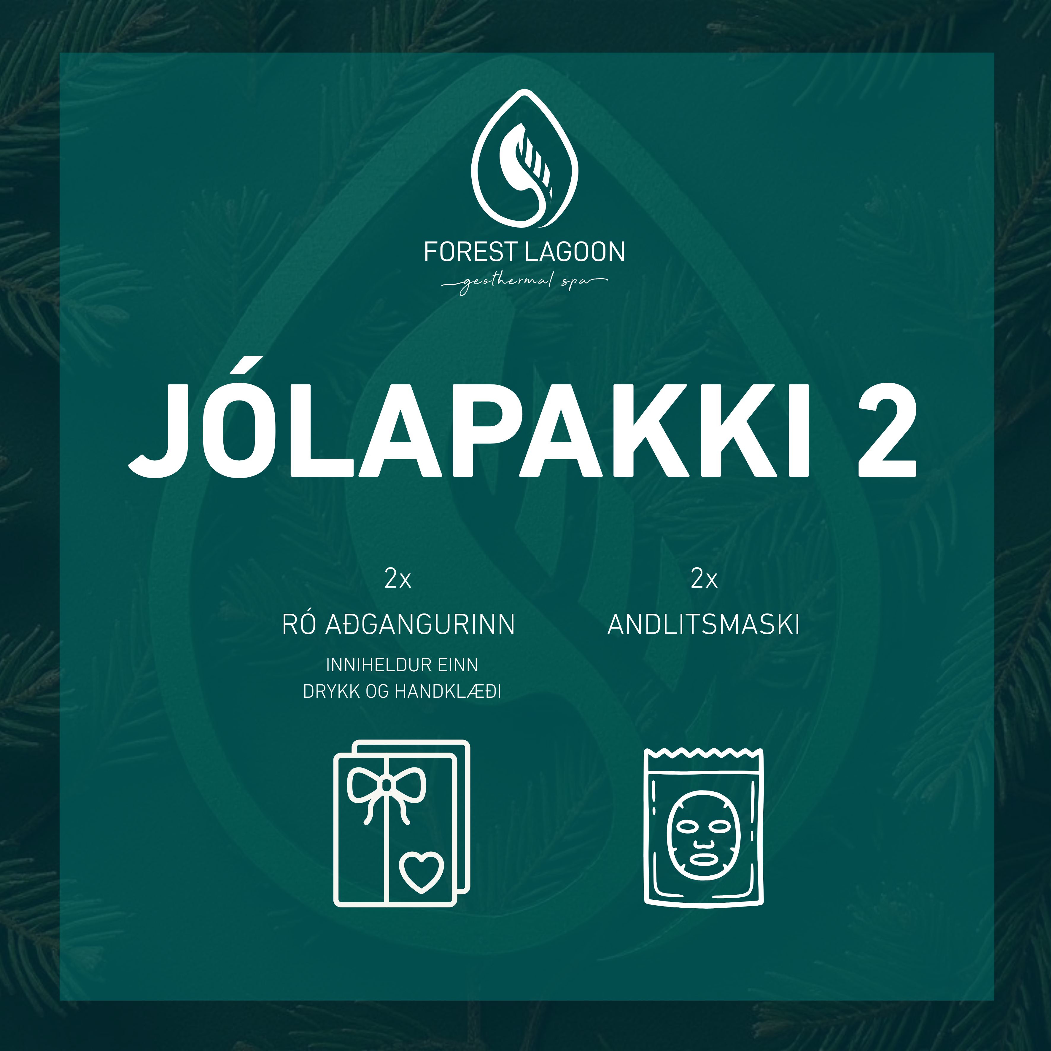 2 Aðgangur fyrir tvo fullorðna, tveir drykkir, tvö handklæði og tveir andlitsmaskar